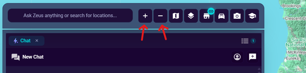 The + and − zoom buttons in the chat bar